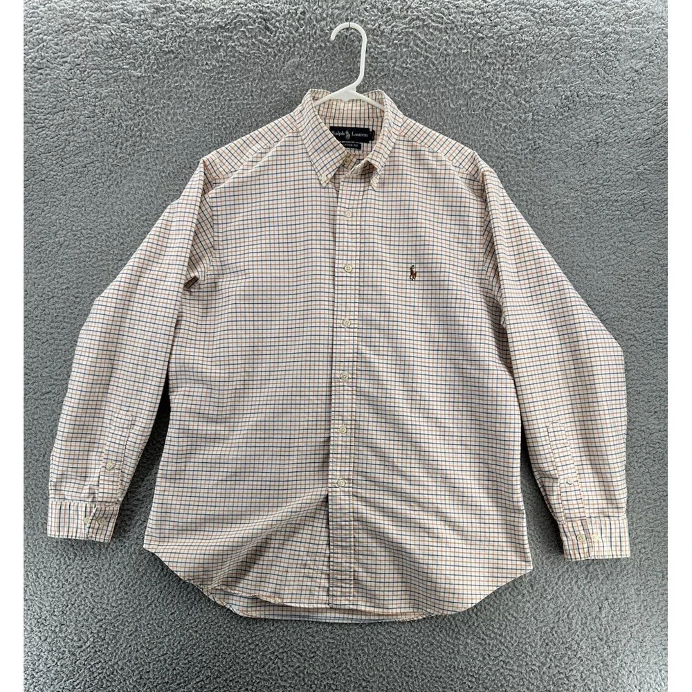 Polo Ralph‎ Lauren Shirt Mens 16.5 Classic Fit Tattersall Check Flesh Pony